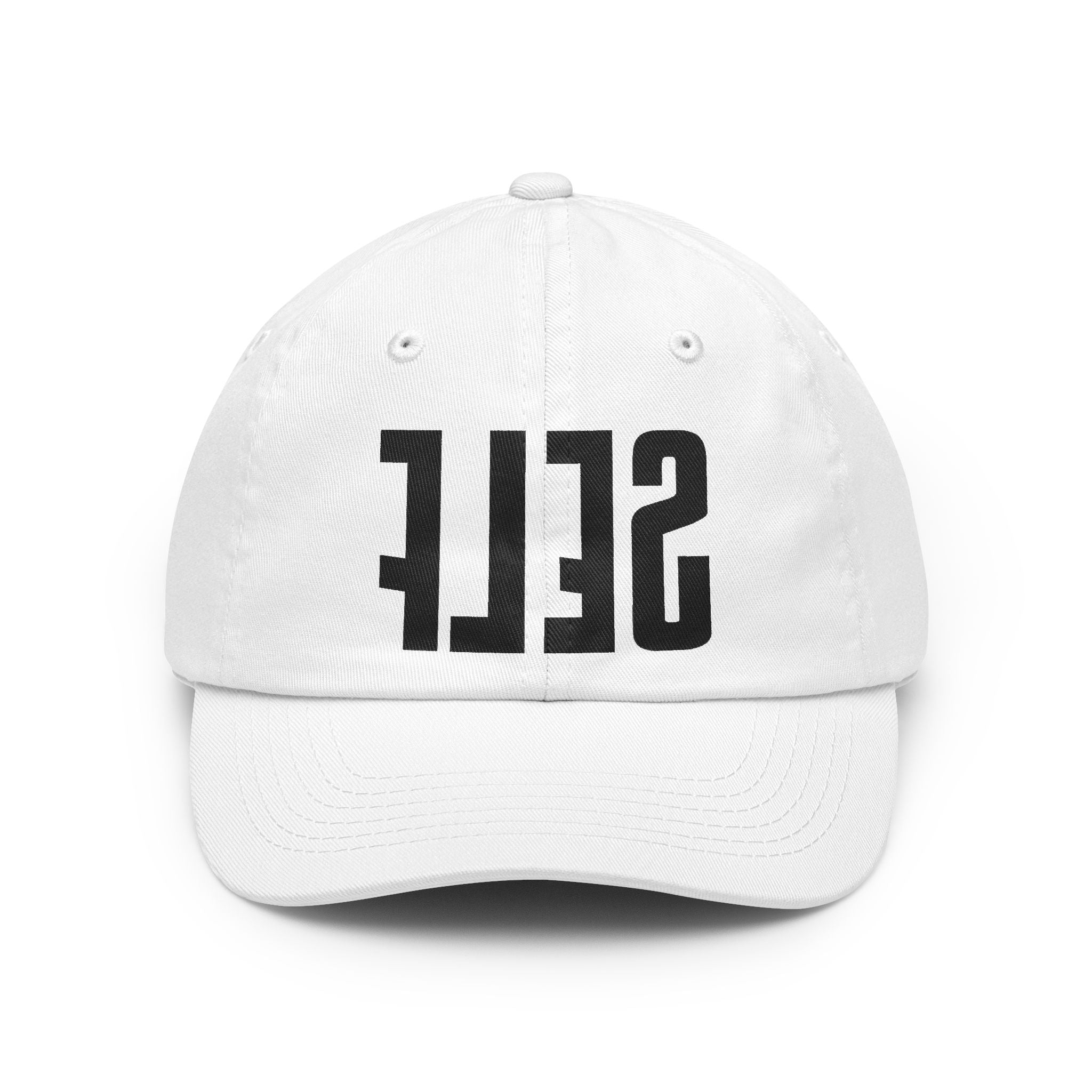 SELF mirrored text Dad Hat | minimalist typographic cap
