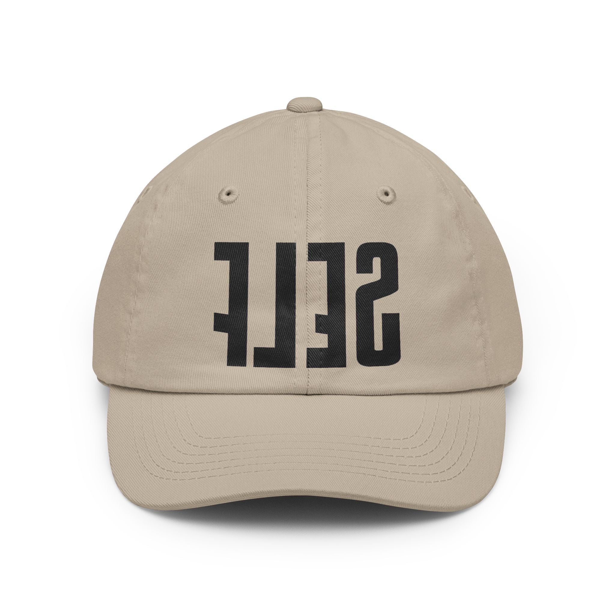 SELF mirrored text Dad Hat | minimalist typographic cap